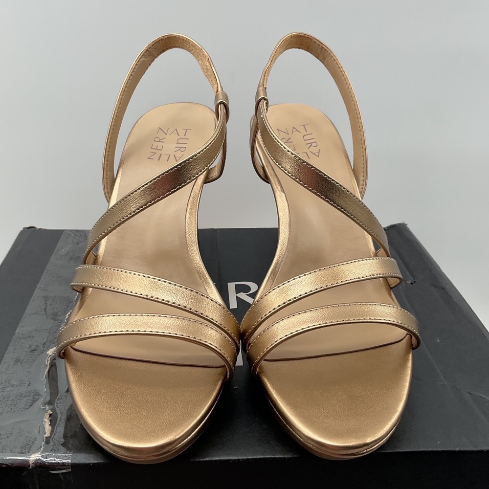 Naturalizer Womens Metallic Gold Strappy Slingback Platform Heeled Sandals 9M